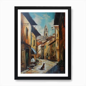 Painting Of Prague With A Cat In The Style Of Surrealism, Dali Style 2 Art Print