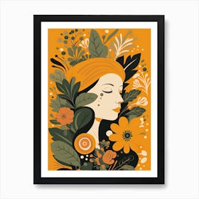 Bloom Body Woman Portrait Orange Tones 6 Art Print