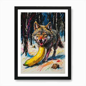 Wolf With Banana 1 Art Print