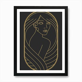 Art Deco Woman 1 Minimalist Black & Gold Art Print