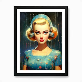 Pinup Girl With Headphones Art Print