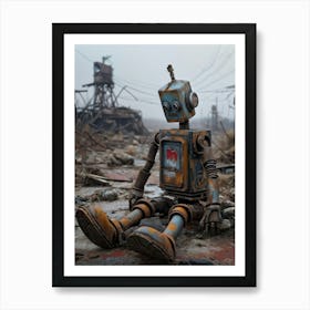 Hyper Realistic Digital Painting Showcasing An Abandoned Toy Robot In A Dried Out Post Apocalyptic W Art Print