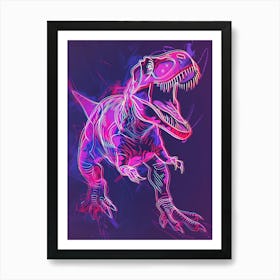 Pink Neon T Rex Line Illustration Art Print