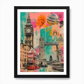 London   Retro Collage Style 2 Art Print