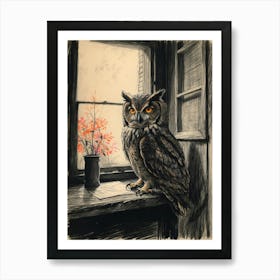 Owl In The Window 1 Art Print