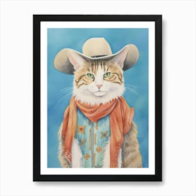 Cowboy Cat Quirky Western Print Pet Decor 1 Art Print