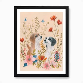 Folksy Floral Animal Drawing Dog 4 Art Print