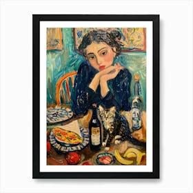 Portrait Of A Girl With Cats Eating A Burrito 2 Art Print