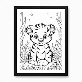 Line Art Jungle Animal White Tiger 3 Art Print