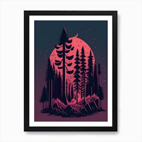 A Fantasy Forest At Night In Red Theme 64 Art Print