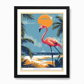 Greater Flamingo Renaissance Island Aruba Tropical Illustration 5 Poster Art Print
