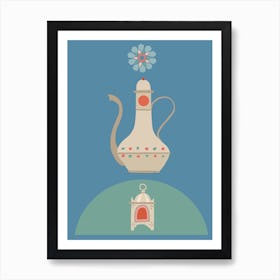 Arabic Teapot Blue Kitchen Print Art Print