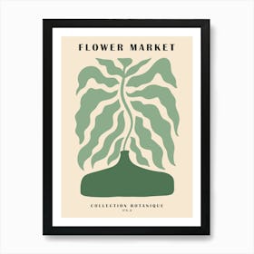 Flower market, Abstract flower in a vase, Green botanical art, Retro Art Print