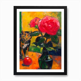 Rose With A Cat 3 Fauvist Style Painting Art Print