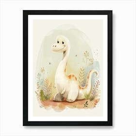 Cute Cartoon Apatosaurus Dinosaur Watercolour 1 Art Print
