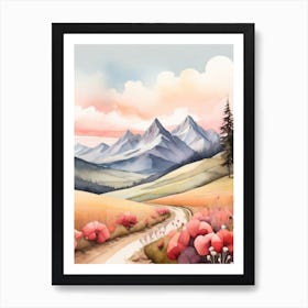 Tranquil Mountains In Minimalist Watercolor Vertical Composition 52 Art Print