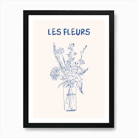 Les Fleurs Flower Vase Hand Drawn 2 Art Print