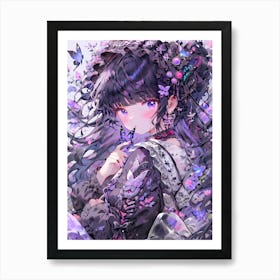 Anime Girl With Flowers Art Print