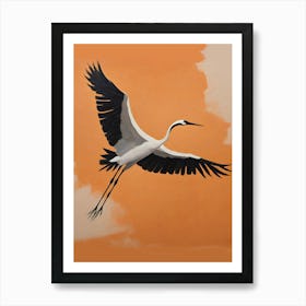 Bird flying orange background Art Print