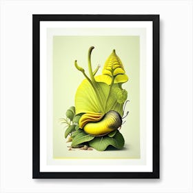 Snail With Yellow Background Botanical Art Print