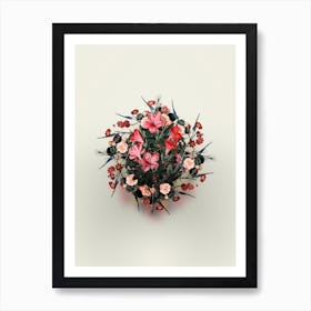 Vintage Brick Red Chinese Azalea Floral Wreath on Ivory White n.0577 Art Print