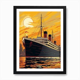 Titanic Ship Sunset Pop Art Illustration 1 Art Print