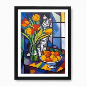 Iris With A Cat 3 Cubism Picasso Style Art Print