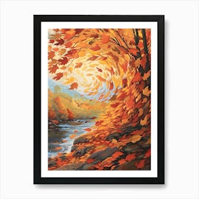 Fall Autumn Fall Leaves River Art Print