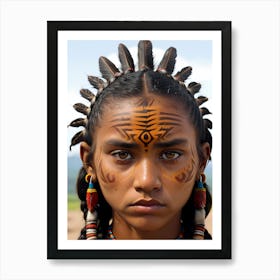 A Realistic Portrait Of A Young North American Native Girl Art Print