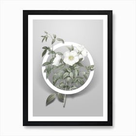 Vintage White Rose of Snow Minimalist Botanical Geometric Circle on Soft Gray n.0363 Art Print