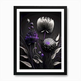 Purple black flowers Art Print