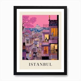 Istanbul Turkey 1 Vintage Pink Travel Illustration Poster Art Print