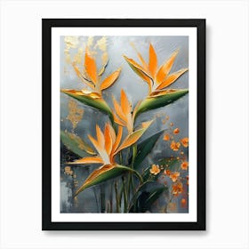 Gold Plated Orange Strelitzia Reginae Flowers Art Print