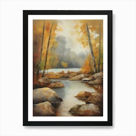 Autumn Lake,Forest Lake, Vintage Oil Painting, Farmhouse Wall Decorations, Antique Landscape, Vintage Landscape Oil Painting.2 4 Art Print