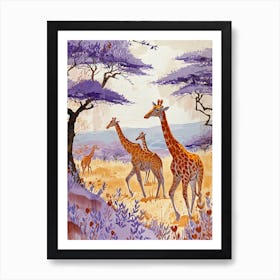 Lilac Giraffe Watercolour Style Illustration 1 Art Print