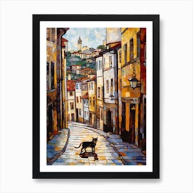 Painting Of Prague With A Cat In The Style Of Gustav Klimt 4 Art Print