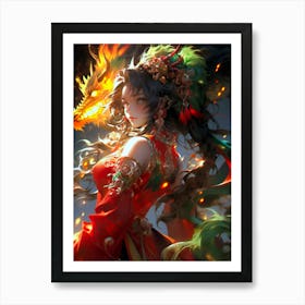 Chinese Girl With Dragon Art Print