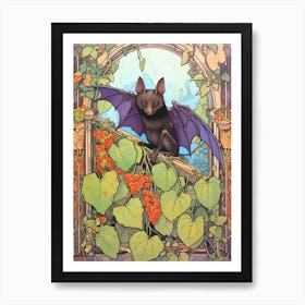 Fruit Bat Floral Vintage Illustration 1 Art Print