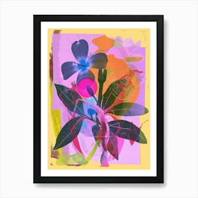 Periwinkle (Vinca) 1 Neon Flower Collage Art Print