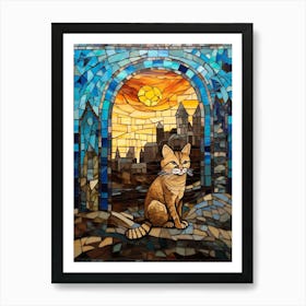 Mosaic Sunset Of Cat Art Print