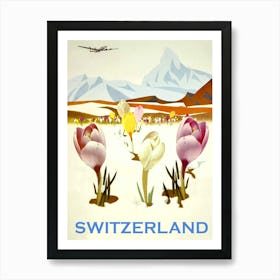 Switzerland, Tulips On A Field, Travel Poster Art Print