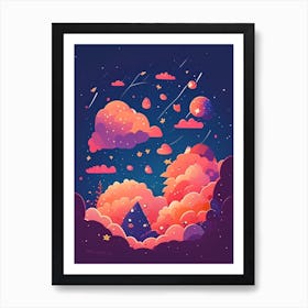 Meteor Shower Kawaii Kids Space Art Print