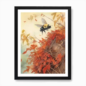 Red Tailed Bumble Bee Beehive Watercolour Illustration 1 Art Print