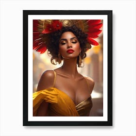 Mexican Woman with Yellow Feathers Art Print