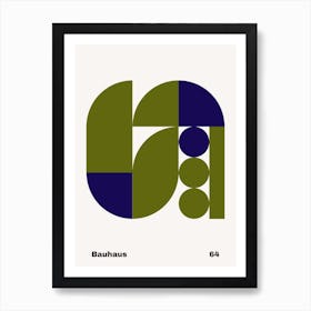 Geometric Bauhaus Poster Navy & Olive 64 Art Print