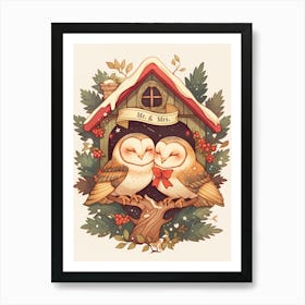 Mr & Mrs Owls In A House Art Print