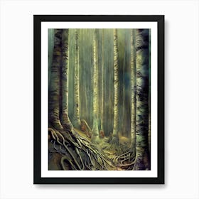 Woodland Woods Forest Trees Nature Outdoors Cellphone Wallpaper Background Artistic Artwork Starlight Wilderness Landscape Night Picturesque Branches Scene Painting Birch Trees Art Print