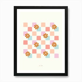 Peach and Blue Daisy Checkerboard Póster