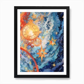 Watercolour Space Clock Celestial 5 Art Print