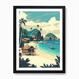 Pantai Ora, Indonesia - Retro Landscape Beach and Coastal Theme Travel Poster Art Print